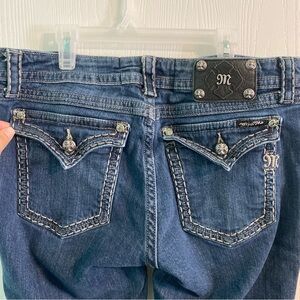 Miss Me Jeans Rhinestone Dark Wash Denim Glam Edgy Slim Straight Y2KSize 34